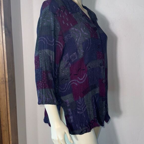 Vintage 90’s Purple Oversized Short Sleeve Button Down Funky Print Short Sleeve - Picture 7 of 11